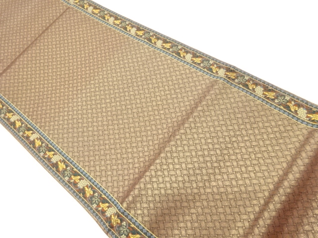 格子に花唐草模様織出し袋帯